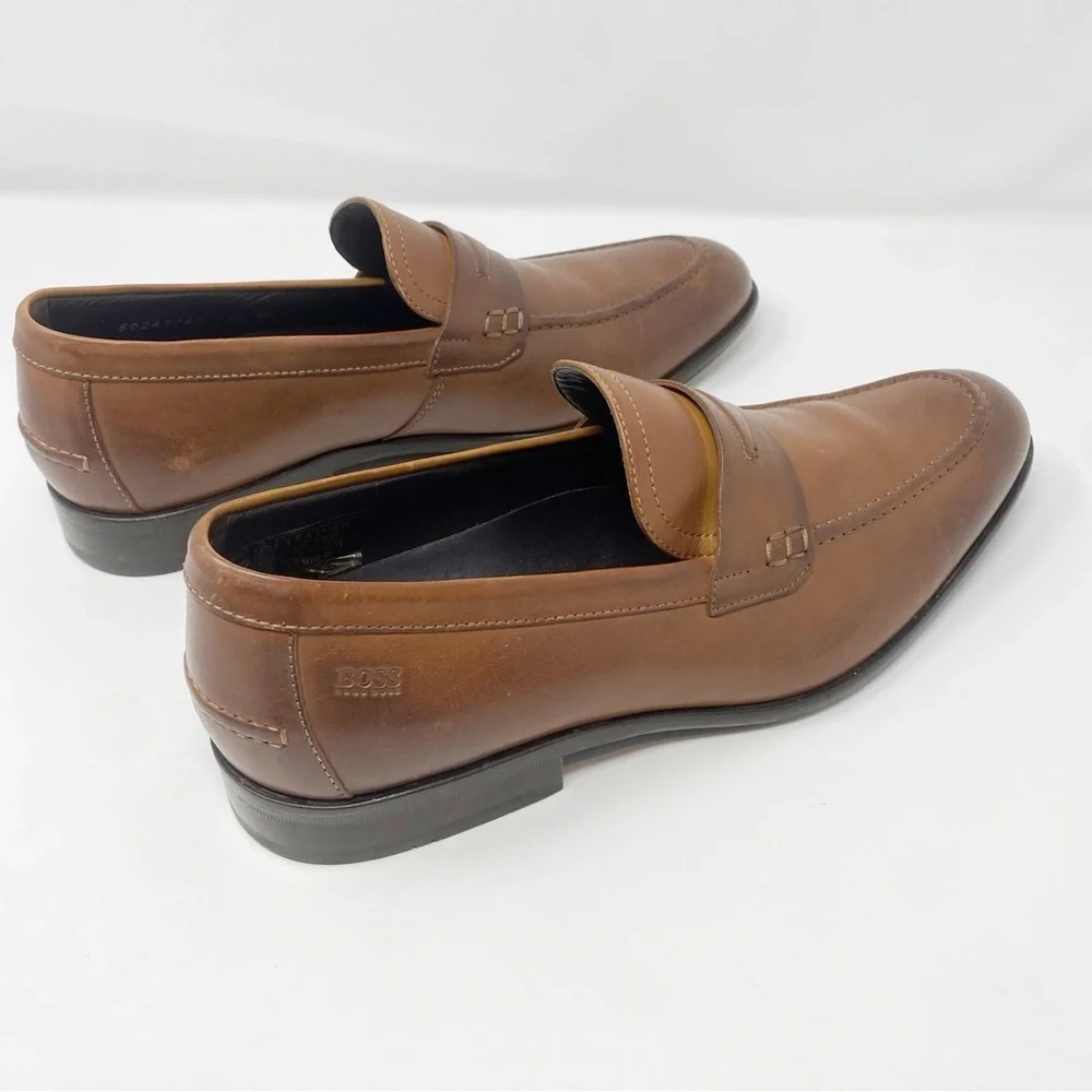 HUGO BOSS Penny Loafers Men's Brown Leather Dress Highline Slip On